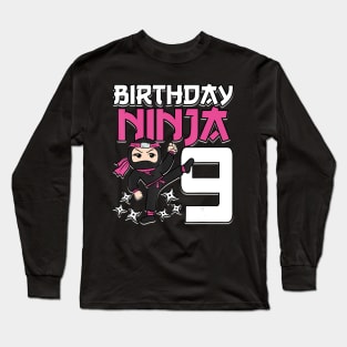 Birthday Ninja 9 Girl Pink Shinobi Themed 9th B-Day Party Long Sleeve T-Shirt